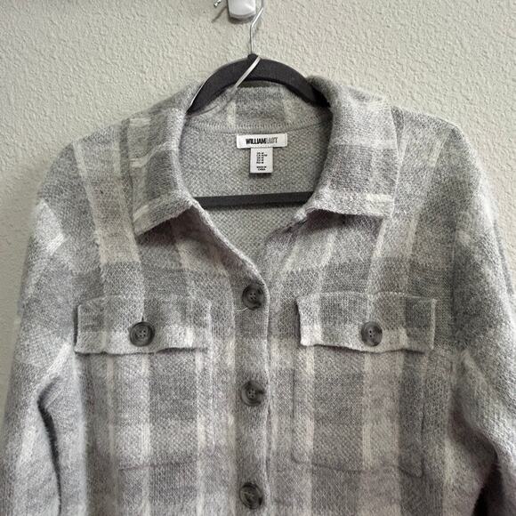 William Rast Fuzzy Soft Plaid Button Front Shacket Md Cozy Minimalist Fall Layer - Picture 7 of 9